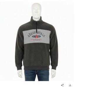 Aeropostale Vintage 90s Gray 1/4 Zip Spellout Logo Fleece Pullover Sweatshirt XL